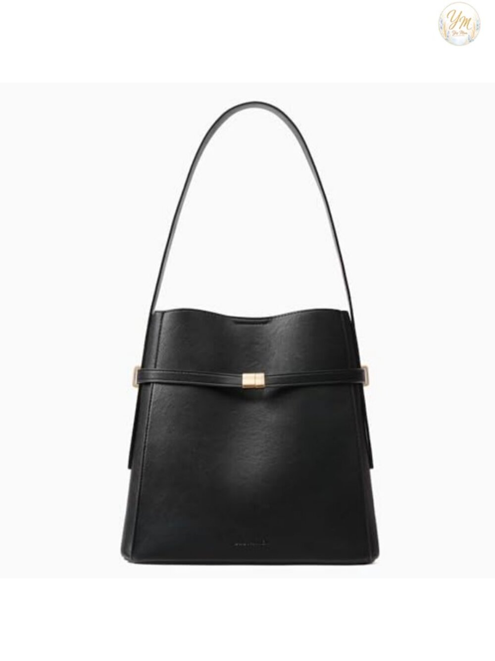 Vegan Leather Bucket Shoulder Bag with Magnetic Closure and Drawstring Pouch